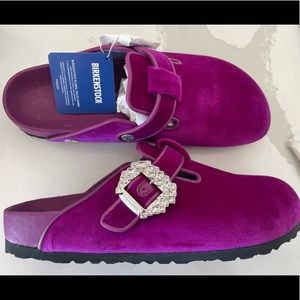 Manolo Blahnik for Birkenstock the Boston with crystal buckle in Fuchsia